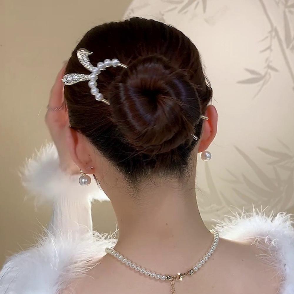 1pc Exquisite Fashion Cat Ear U-Pin Hair Clip Pearl Rhinestone Chinese Ancient Style Hairpin Elegant Headdress for Women