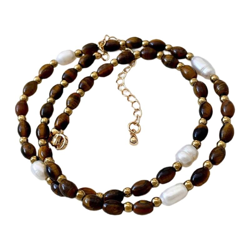 

Handcrafted Pearls Bead Neck Chain Natural Stones Beads Necklace Handcrafted Long Sweater Chain Unisex Gift 1