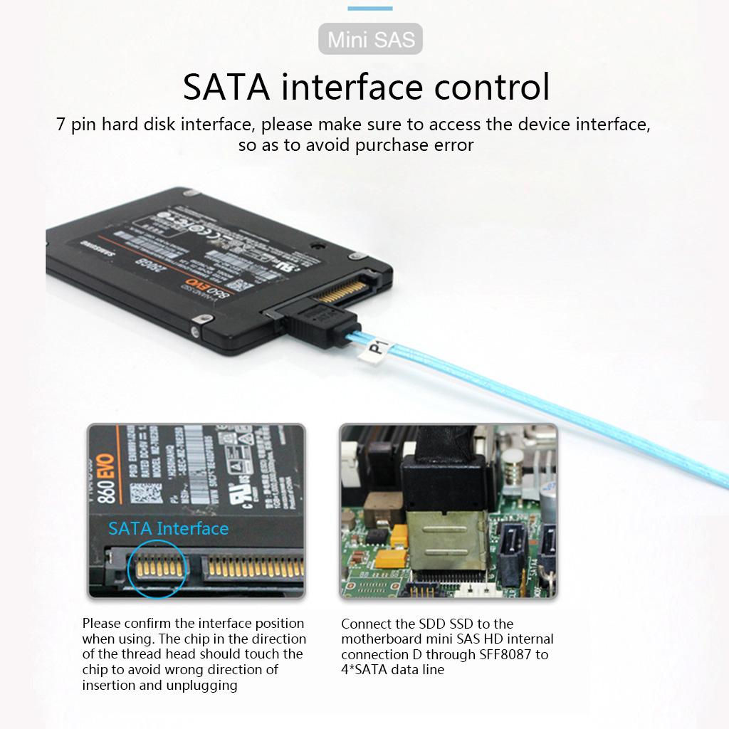 Mini SAS 36P SFF-8087 To 4 SATA 7 Pin HDD Hard Disk Internal Cable 90 Degrees Target Hard Disk Data Cable Durable