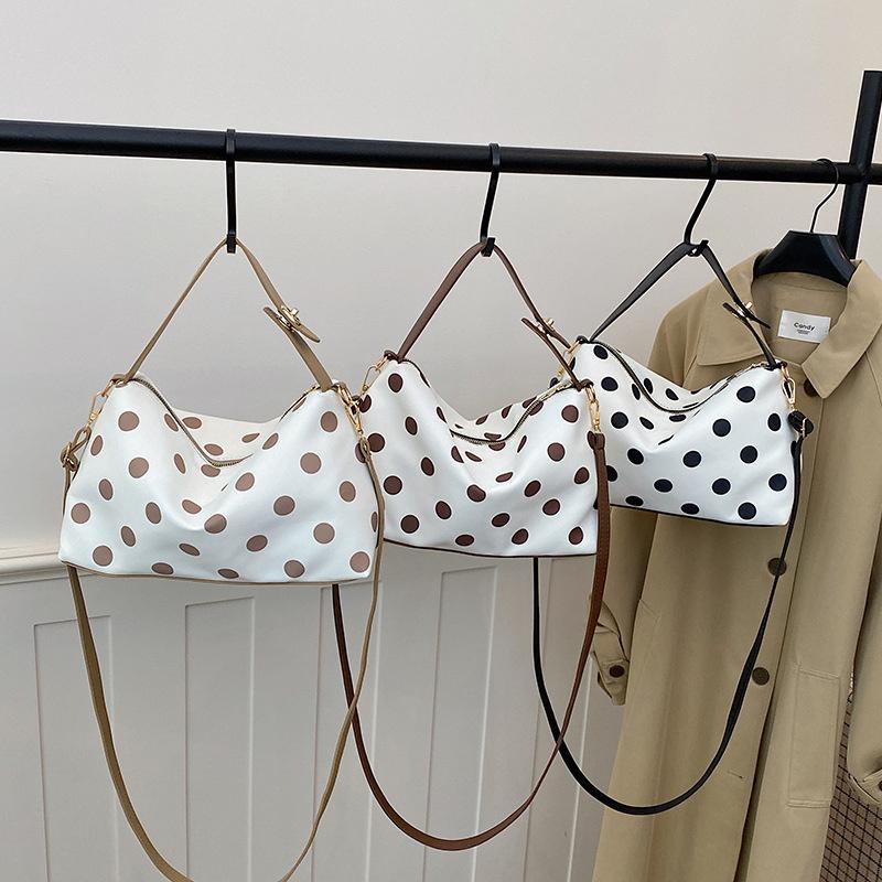 Yogodlns Borsa a tracolla a pois retrò alla moda Borsa a mano in PU di grande capacità Design a blocchi di colore squisito Borsa a spalla in pelle