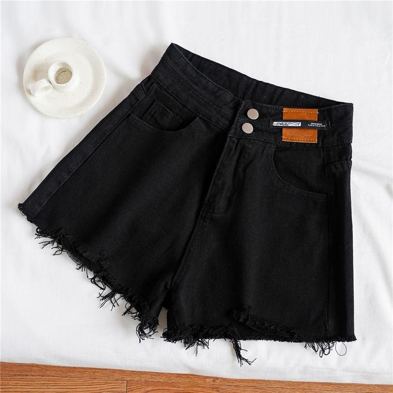 

Летние брюки, модные, универсальные, с ультра-высокой талией, женские, летние, тонкие, с разрезами, свободные, тонкие, широкие, с рваными краями, джинсовые шорты с буквой A 2XL чёрный