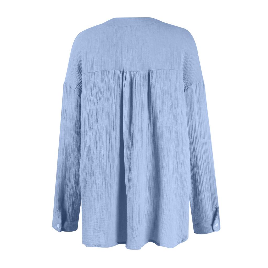 Top da donna in stile casual, nuovo, ampio e plissettato, tinta unita e sottile