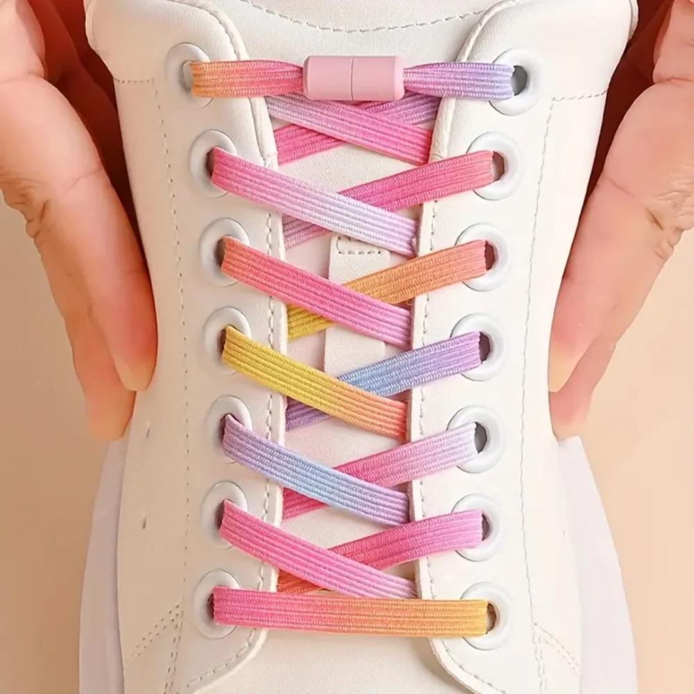 No Tie Elastic Shoelaces Pearl Light Colorful Shoelaces Flat Design Shoelace for Kids Adults Sneakers Shoe Accessories Polyester