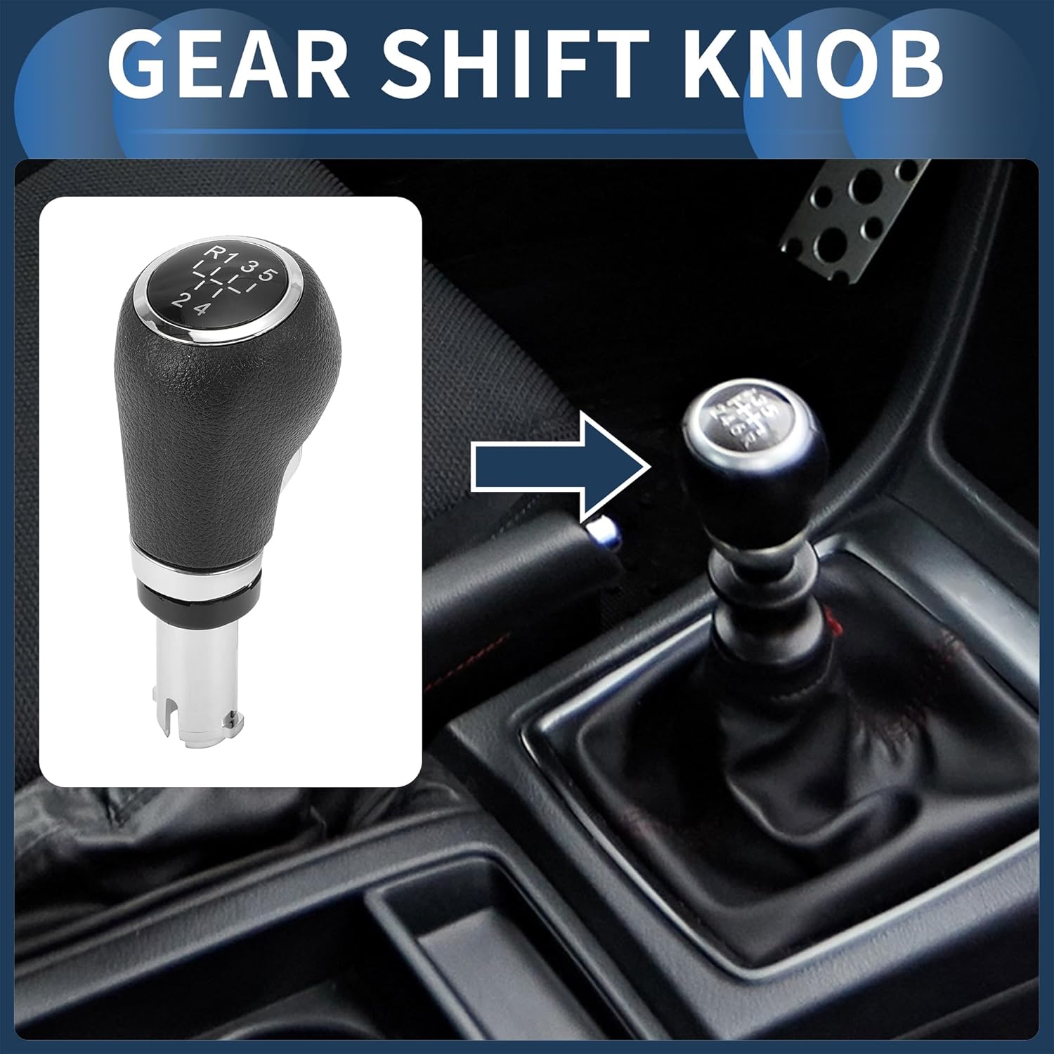 

5 Speed Manual Gear Shift Knob, Automotive Gearbox Stick Shifter Lever Knob for Chevrolet Trax 2013-2020 Plastic Faux Leather Black Silver Tone, 1 Pc