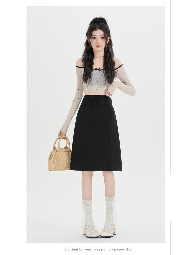 Elegant Gray High-End Midi Skirt: Women's Slim-Fit A-Line for Spring/Summer