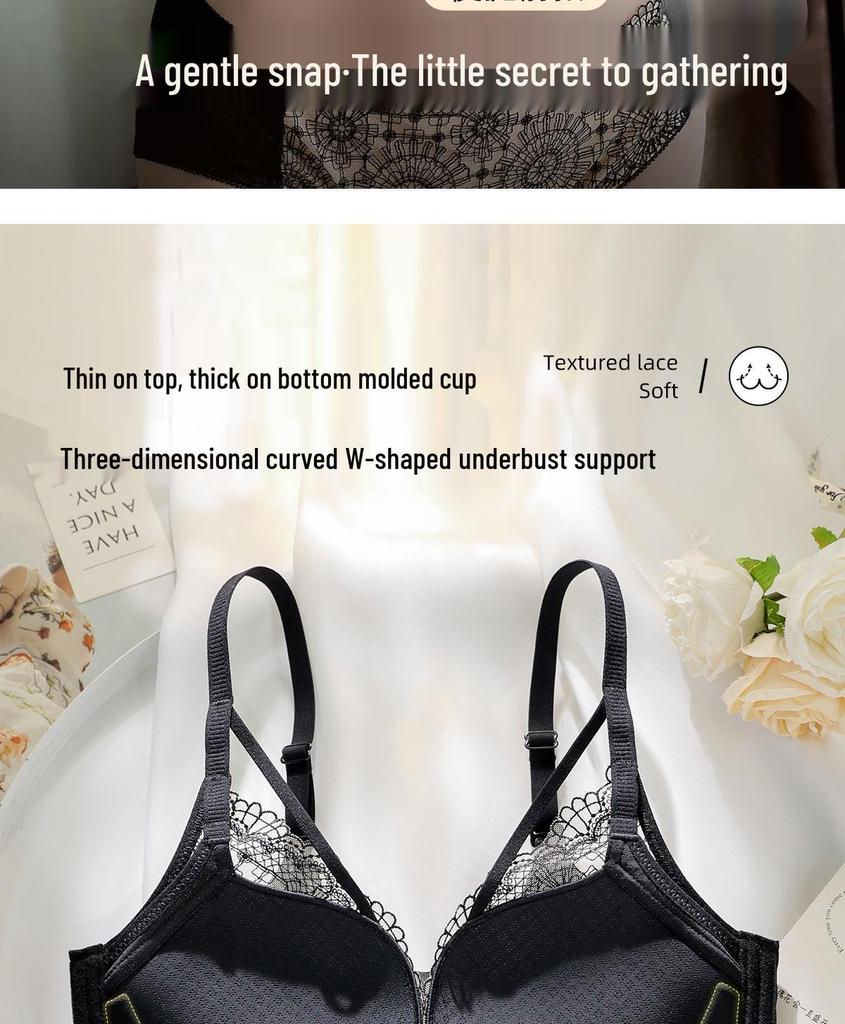 Chinese Style Embroidered Push-Up Bra for Small Busts – Lift & Adjust Front Closure, Anti-Sagging, Seamless, Side-Fat Gather