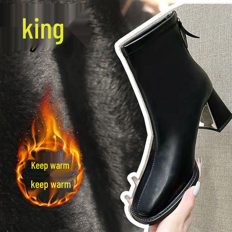 Women's 2025 Slimming Martin Boots: Comfortable Square Toe, Chunky Heel, Soft Sole, Plus Velvet Ankle Boots, Versatile & Fashionable.