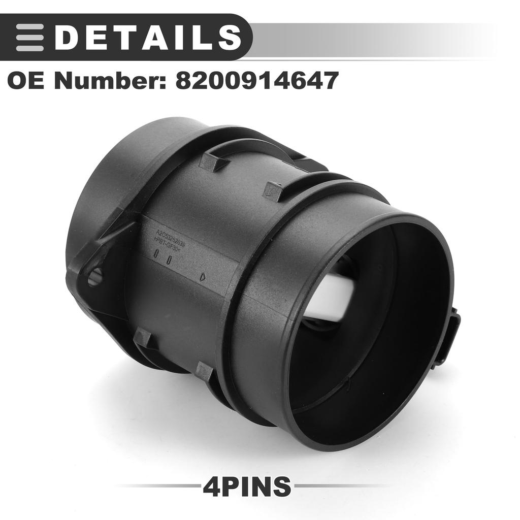 Motoforti Mass Air Flow Sensor Assembly for Opel Movano 2010-2018, Plastic and Metal, Black, Part Number 8200914647
