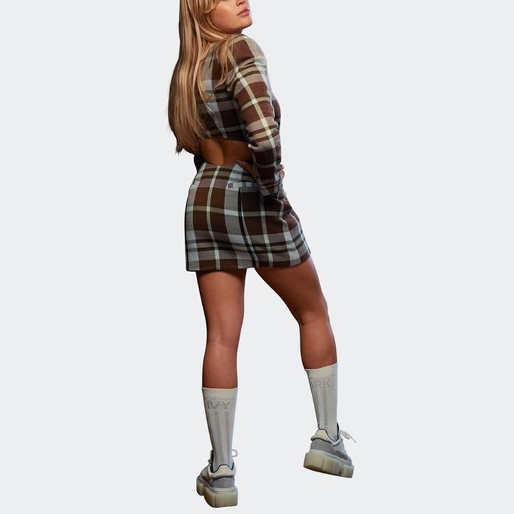 Adidas Originals Ivy Park Plaid Skirt Suit Women Suits Gray HG2366