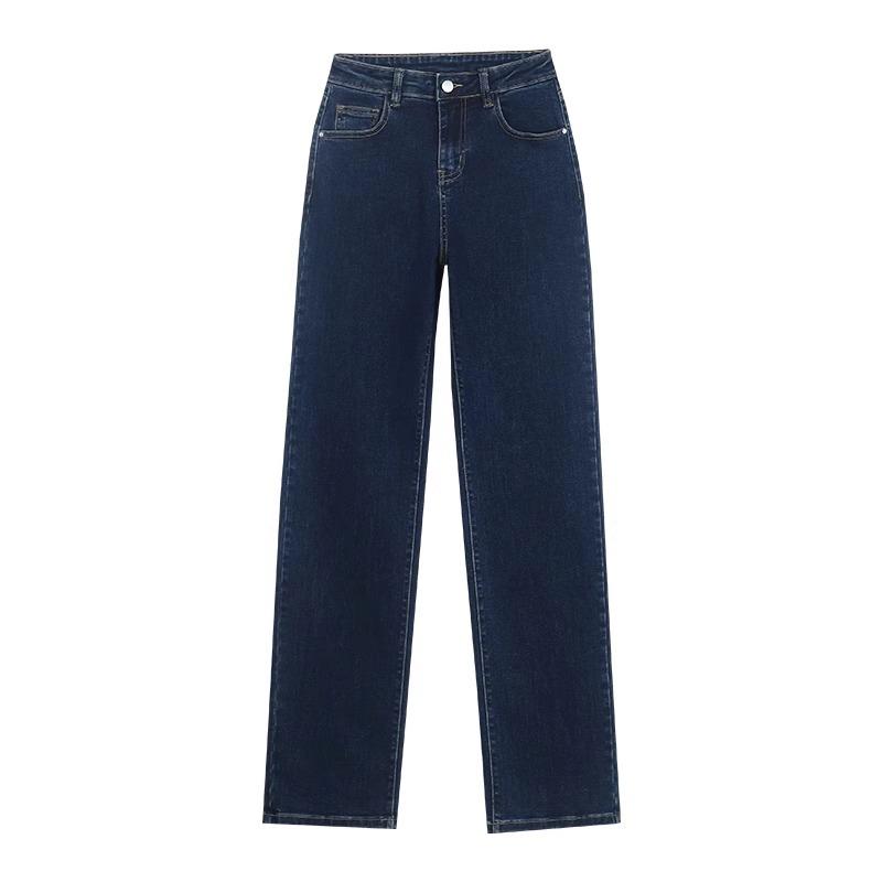 Women's 2025 High-Waist Plush Jeans - Small Size, Wide-Leg, Narrow Straight, Autumn/Winter Style