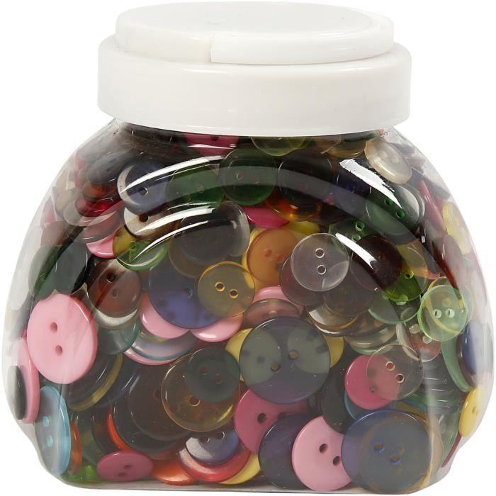 Mix of Round Flat Buttons with 2 Holes In Different Opaque and Transparent Colors. Ref 40381
