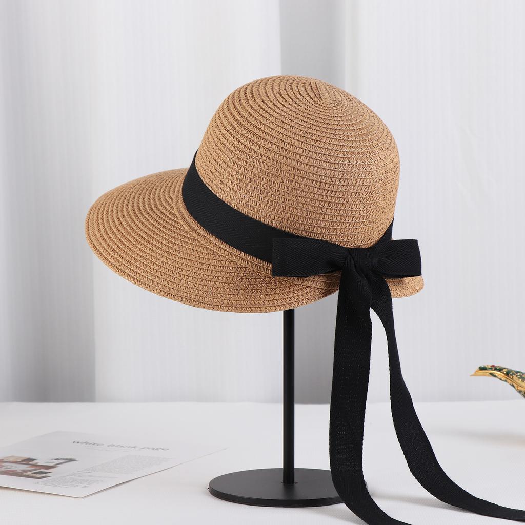 Lace Strap Straw Hat for Summer Sunshade Butterfly Knot Big Edge Beach Hat Female