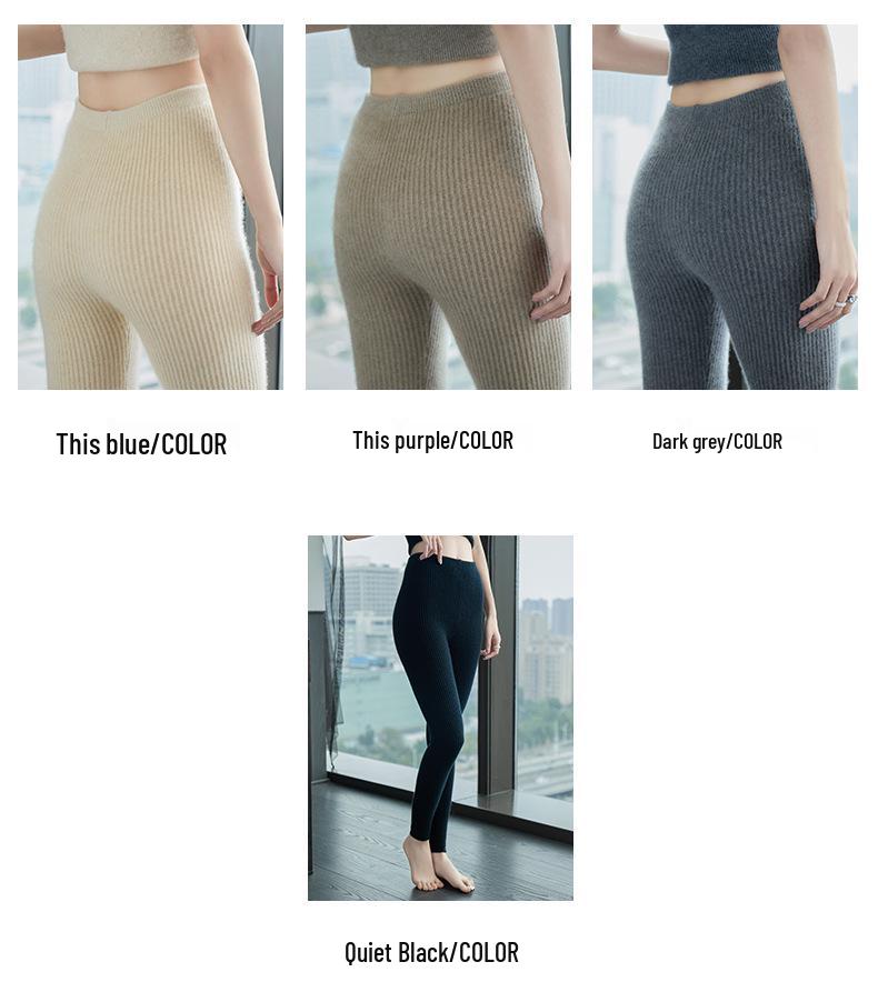 Women's Cashmere-Blend Thick Striped Leggings - Lambswool Knit Base Layer for Autumn and Winter