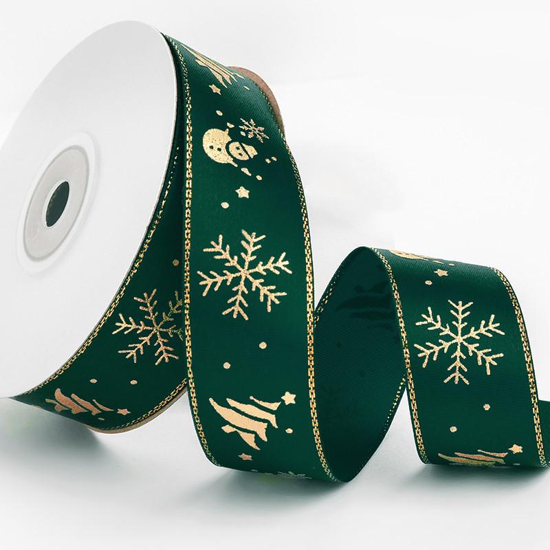 Bronzing Weihnachtsbänder Bedruckte Polyesterbänder für Schleifen Geschenkbox Verpackungsband DIY Weihnachtsdekoration Basteln