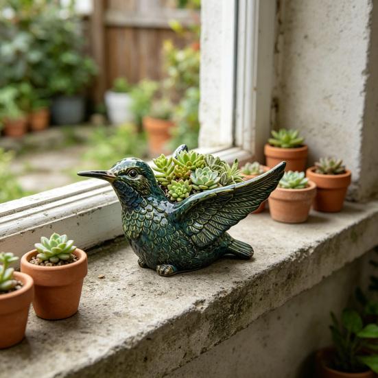 Bird Resin Planter Decorative Flower Pot for Home Garden Patio Weather-Resistant Miniature Plant Container for Small Plants Unique Gift for Bird