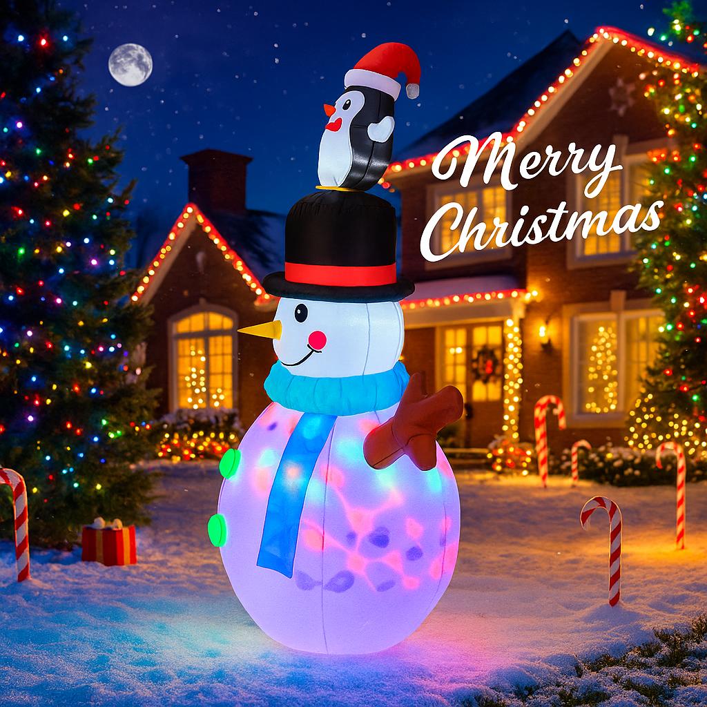 4.9FT Xmas Holiday Inflatable Yard Decor LED Snowman Penguin Hat Christma Home Decoration Ornament Festive Toy Gift Supplies