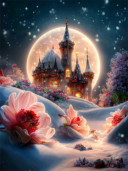 

Полный квадрат/круглый DIY Алмазная картина Лунный замок Домашний декор Вышивка Мозаика Зимний дом Пейзаж Наклейка на стену Full Round 20x30CM