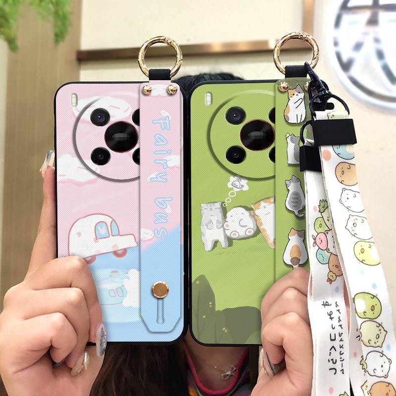 Silikonowe etui na telefon z smyczą dla ZTE Blade V70 Max/Nubia V70 Max Pyłoszczelny pasek na nadgarstek Podstawka Odporny na uderzenia Tylny pokrowiec