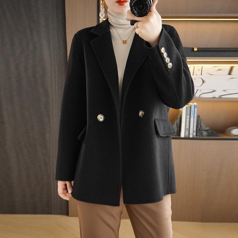 

Женское приталенное пальто-оверкот из шерстяного мельтона - средней длины, двустороннее, с пиджачным воротником для осени и зимы M (110-125 jin)