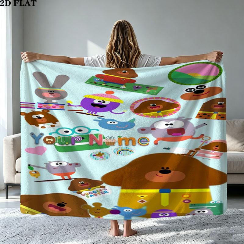 1PC Hey Duggee Custom Name Patterned Flannel Blanket Suitable For All Seasons for Home Decor Warmth and Comfort Gifts Holiday Present