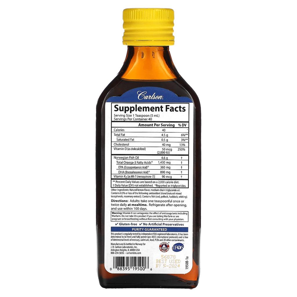 Omega 3 Plus D & K, Natural Lemon, 1,430Mg, 200Ml(6.7Fl Oz)