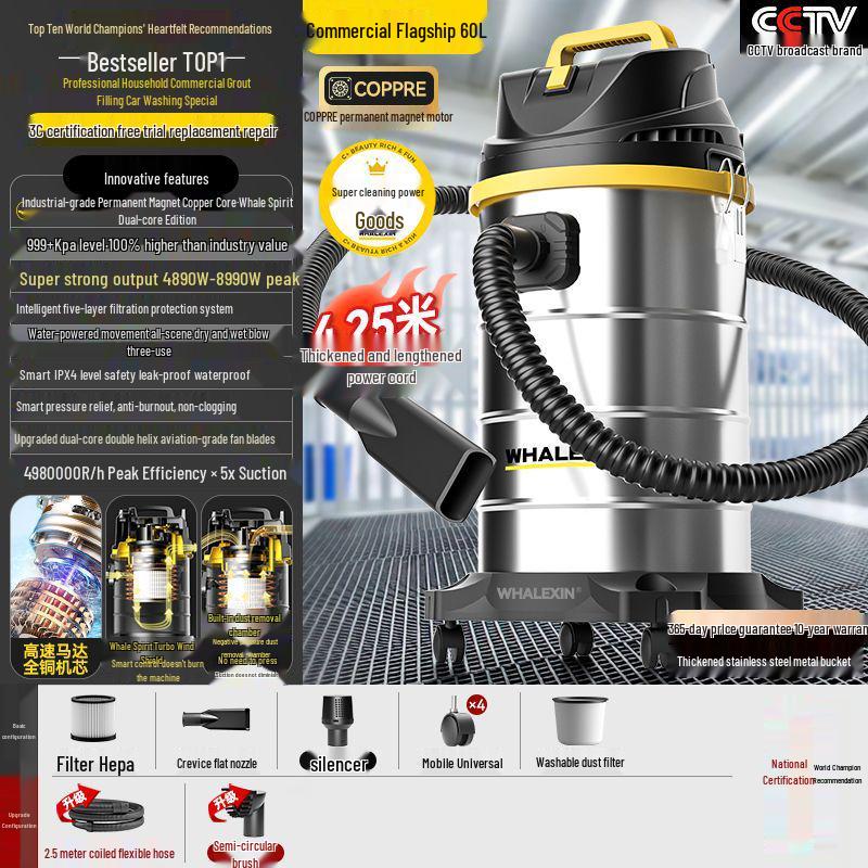 Powerful Dual-Use Vacuum Cleaner for Home, Commercial, and Car – Large Suction, Wet/Dry, and Grout Cleaning Capabilities