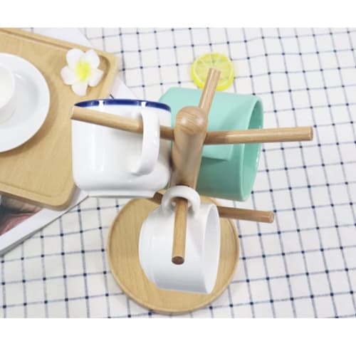 OUNONA Wooden Glass Holder, Cup Stand, Drainer, Kitchen, Bathroom, Mug Tree, Mug Rack, Cup Storage Stand, Stylish Kitchen Storage with 6 Hooks