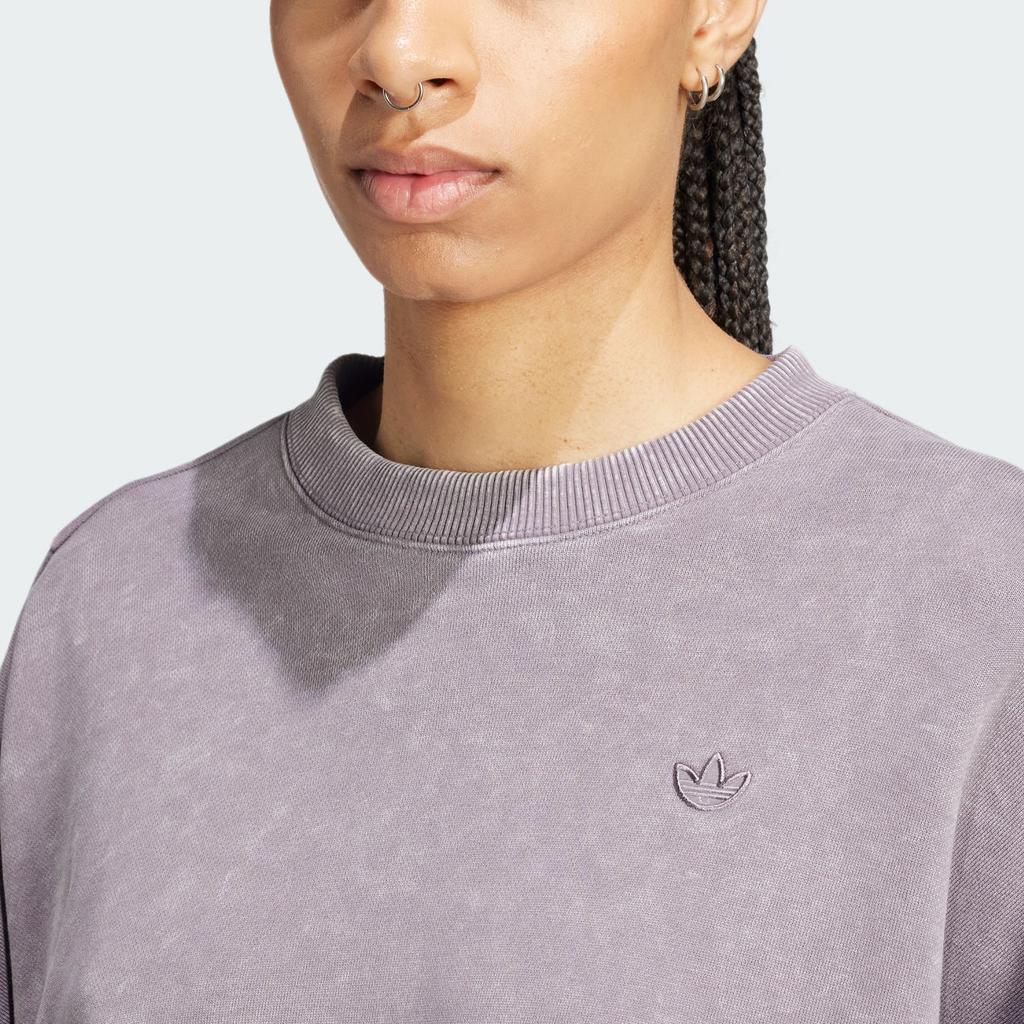 Adidas Originals Premium Essentials Washed Crew Neck Loose Fit Solid Color Long Sleeve Cropped Sweatshirt Women Sweatshirt Shadow-Grey IY7397