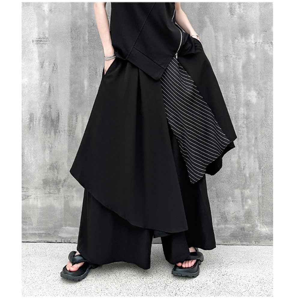Morino Long Layered Skirt Pants for Men and Hakama Gaucho Street Black Wide-leg Pants, Women, Pants, Pants, Unique, Fashionable, Style,