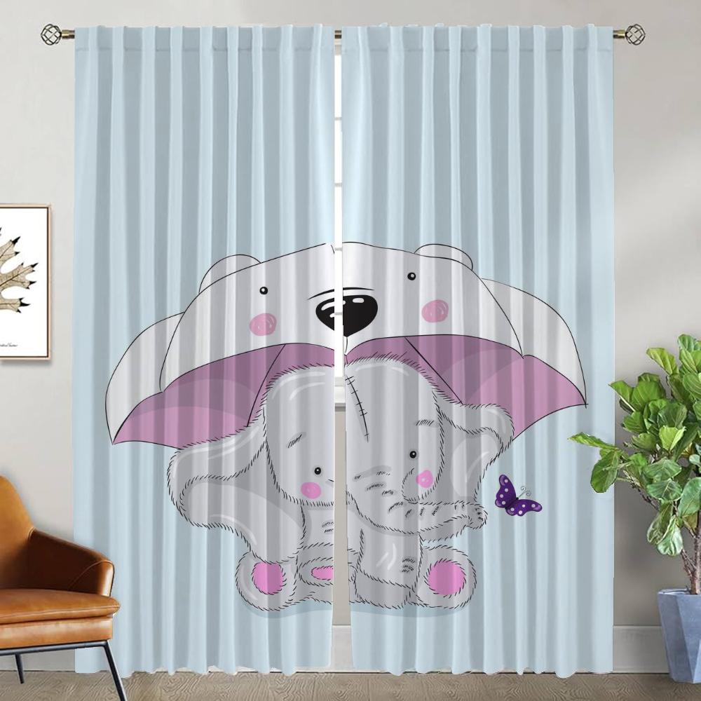 Anti-Mücken-Vorhänge für Kamera Elefant Karton Tüll für Schlafzimmer Vorhänge Kinderzimmer Wohnzimmer Vorhang-Sonnenschutz Trennwand