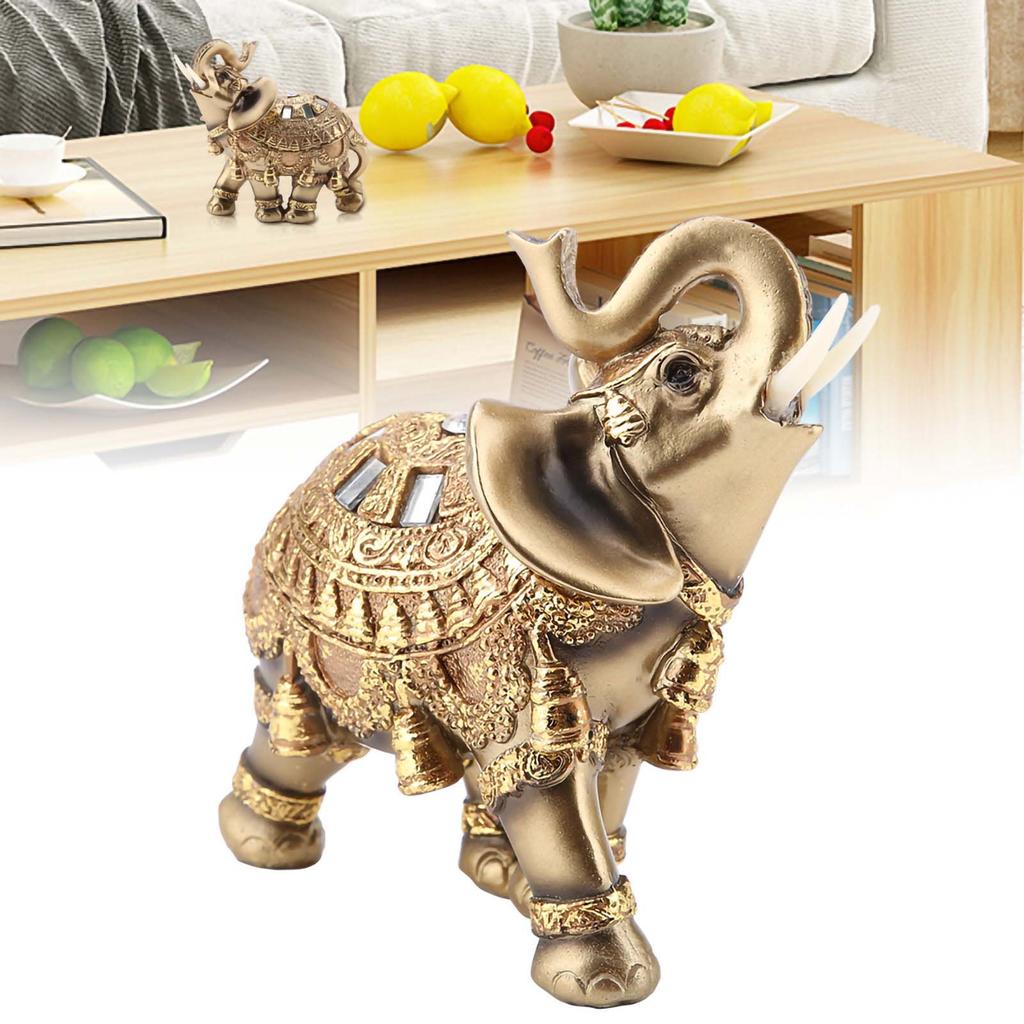 Feng Shui Golden Elephant Statue Sculpture Wealth Figurine Gift Home Decoration(L)