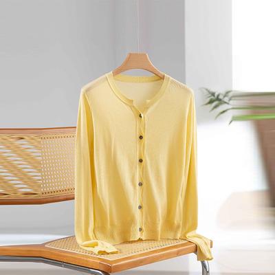 Design Wavy Placket Small Neck Knitted Cardigan Women's Thin Tencel Wool Long-sleeved Commuter Casual Top