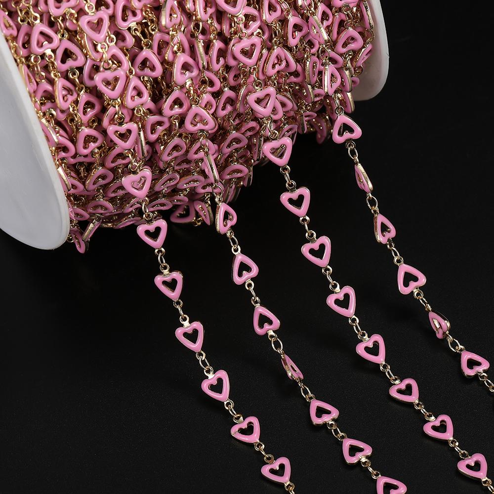 1m Copper Colorful Hollow Heart-Shaped Chain Enamel Love Chain for DIY Bracelet Necklace Waist Chain Jewelry Making Chain