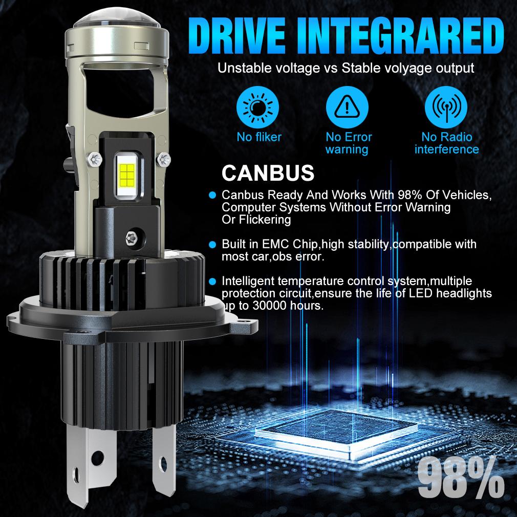 2Pcs H7 Bi Led Projector Car Headlight Bulbs 1:1 Wireless H4 LED H11 H8 9005 HB3 9006 HB4 Lens 60000Lm 80W Plug&Play Mini Auto Lamp 6500K 12V LHD