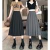 Chic Plus Size Pleated A-line Midi Skirt: Age-Reducing Solid Color for Autumn/Winter
