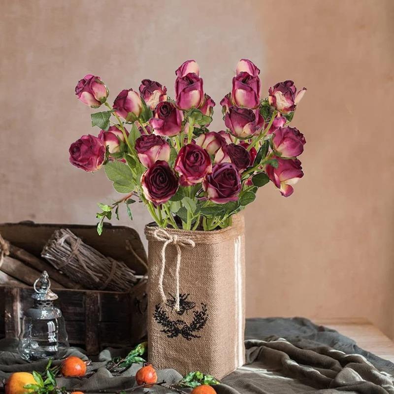 Artificial Roses,4pcs 20Heads Faux Roses Silk Fake Roses with Stem for DIY Wedding Bouquet Floral Arrangements Home Party Centerpiece Decoration