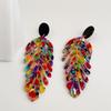 Retro Acrylic Leaf Earrings: Exaggerated Long Tassel Studs with European & American Design