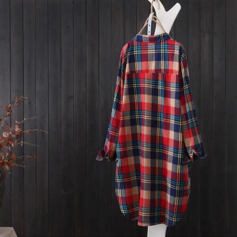 2024 Spring/Autumn Women's Korean Style Plaid Loose Mid-Length Plus Size Long Sleeve Shirt Jacket