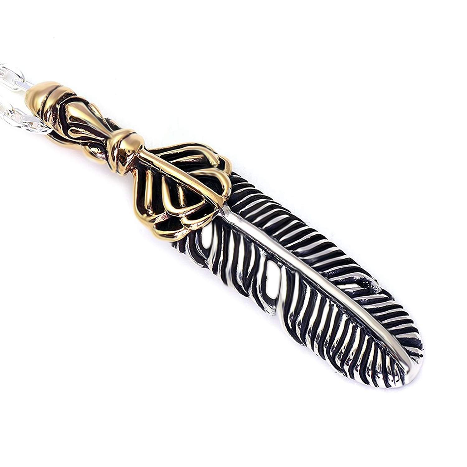 

[STERLING SILVER 925] Feather Indian Silver Native American Pendant for Men and Women with Chain AMTHGNE-113
