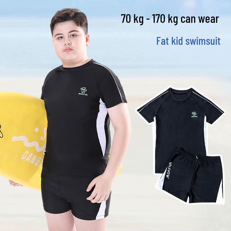

Children s Plus Size Two-Piece Swimsuit - Boys Solid Color Summer Swimwear 180 чорний