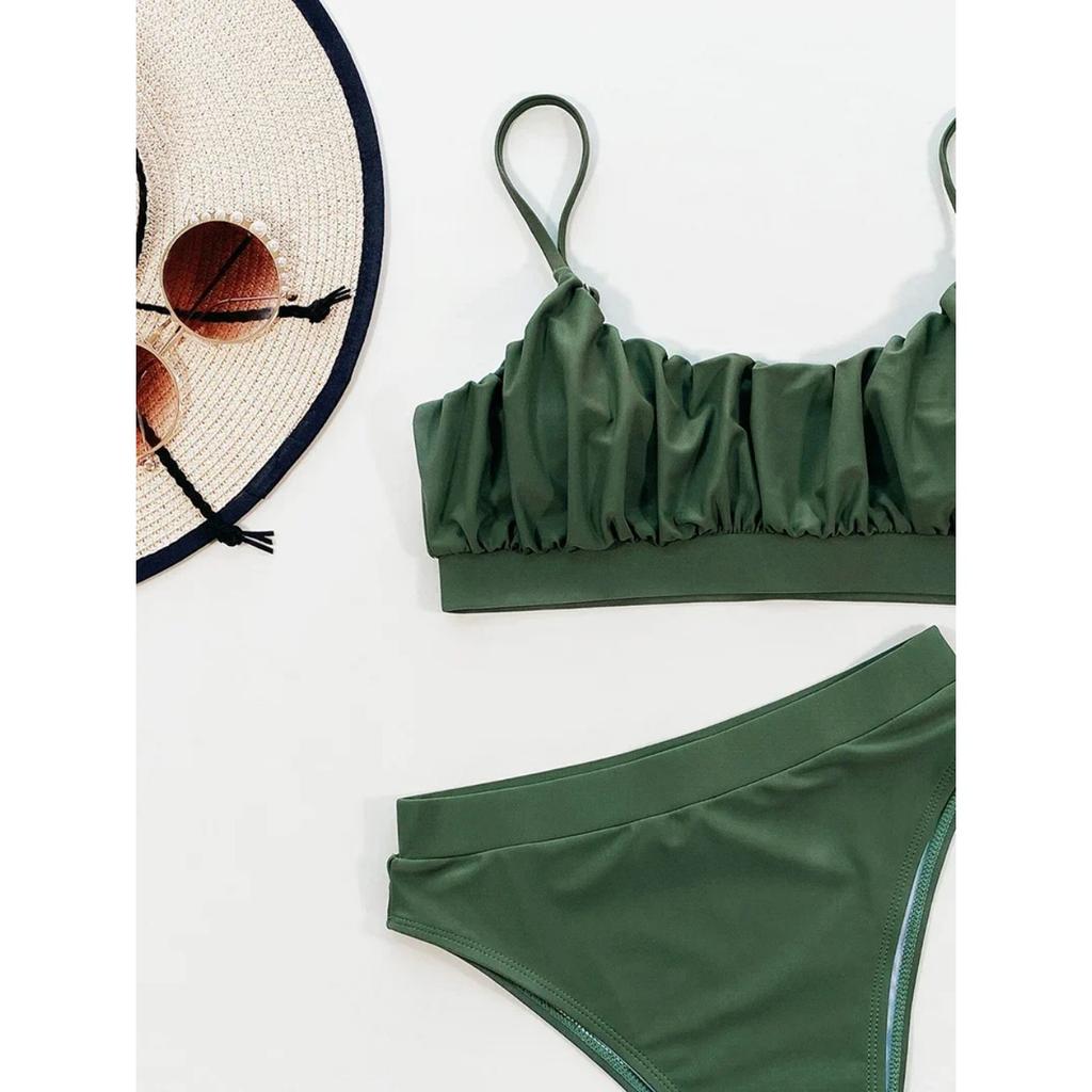 2024 Summer Women's Bikini Triangle Sexy Solid Two Piece Bathing Suit High Waist Bikini Beach Swimsuit for Women