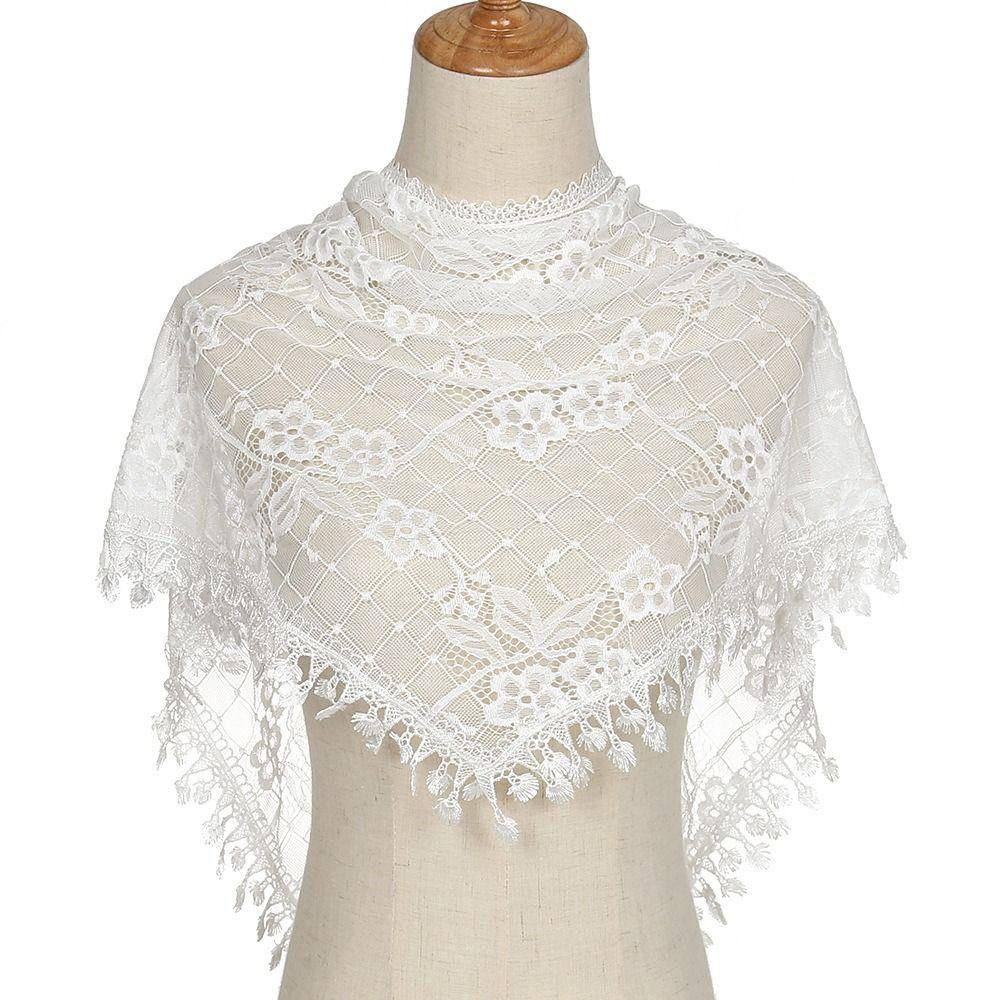 Cute White Bandanas for Women Thin Sweet Headscarf Shawl Lace Flower Hair Scarf  Pastoral Style