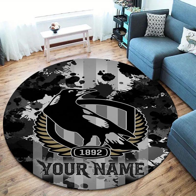 Collingwood Raven Crest Custom Name Round Area Rug Carpet Rug For Living Room Bedroom Sofa Playroom Decor Nonslip Floor Mat