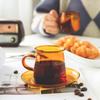 Retro 220ml  Classic Simple Glass Tea Cup  Saucer Set Coffee Cup Set  Colorful Heat Resistant Drink Ware