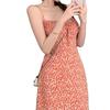 French floral lace-up suspender dress women's summer new waist thin medium and long dress red holiday skirt