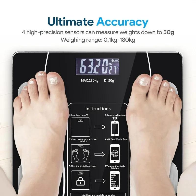 Body Fat Scale Smart Wireless Digital Bathroom Weight Scale Body Composition Analyzer With Smartphone App Bluetooth-Compatible