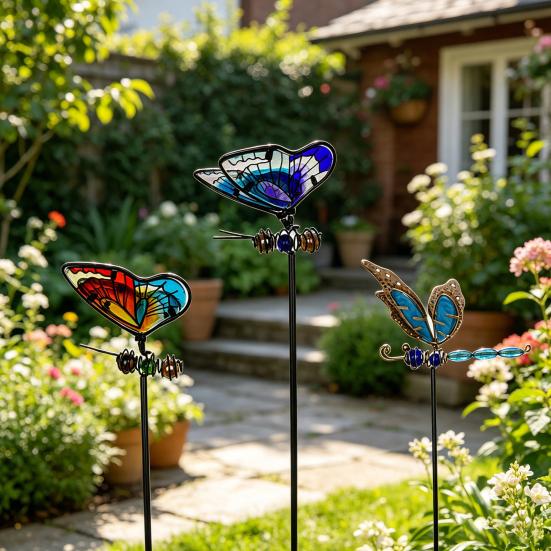 Colorful Butterfly Garden Stake Outdoor Butterfly Ornament Glow in The Dark Butterfly Yard Art Stake for Planter Flower Bed Patio Lawn Pathway Decor