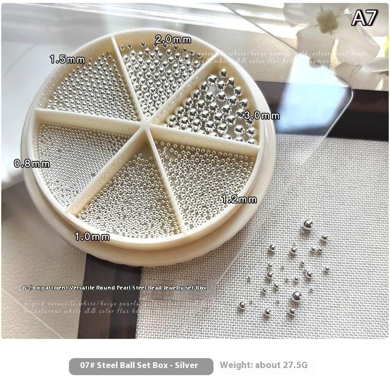 6 Grids Mix Mini Pearl Small Stainless Steel Caviar Beads Nail Art Rhinestones Nail Art Decorations Silver Gold Charm Gel Polish