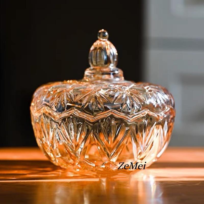 European-Style Colored Glass Storage Jar,Coffee Sugar Jars & Jewelry Boxes Organizer Glass With Lid Candy Container Decoration