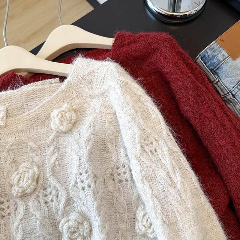 Damen Herbst- und Winterpullover, Verdickt, Warm Gestrickt Dehnbar Langärmelig Übergroßes Oberteil